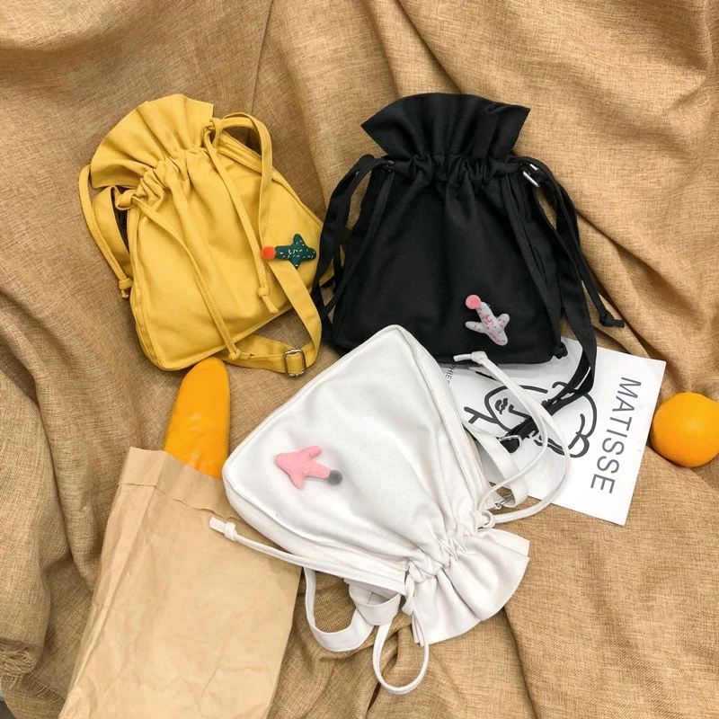 Drawstring Cute Mini-Bag girl Korean version canvas single shoulder slanting Solid soft Casual occasion Cactus Decoration bag | Багаж и