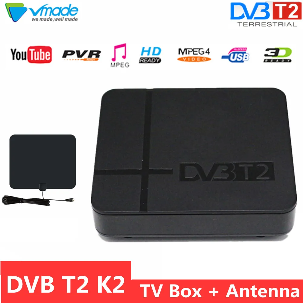 Vmade цифрового ТВ приемник DVB T2 H.264 MPEG 4 K2 коробка с антенна тюнер поддерживает YouTube Media Player|Спутниковое ТВ| |