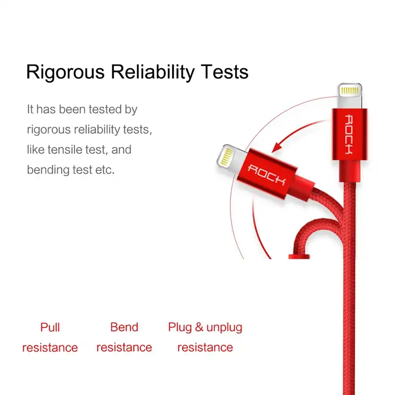 Rock L flexión Usb Lightning Cable de Carga para iPhone 5 6 de 7 Plus De Nylon Trenza