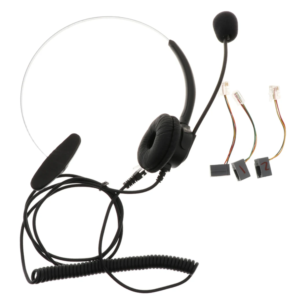 4-Pin RJ9 Monaural Headset Hands-Free Call Center Headphone for Desk Phones with Noise Canceling Mic - Black