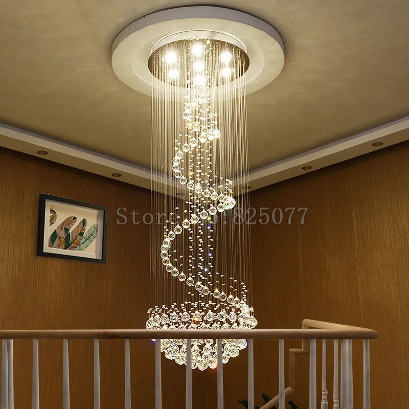 

DHL Customize duplex stairs crystal chandeliers Dia1000*H3000mm villa hall led ceiling light hotel crystal chandeliers JF1297