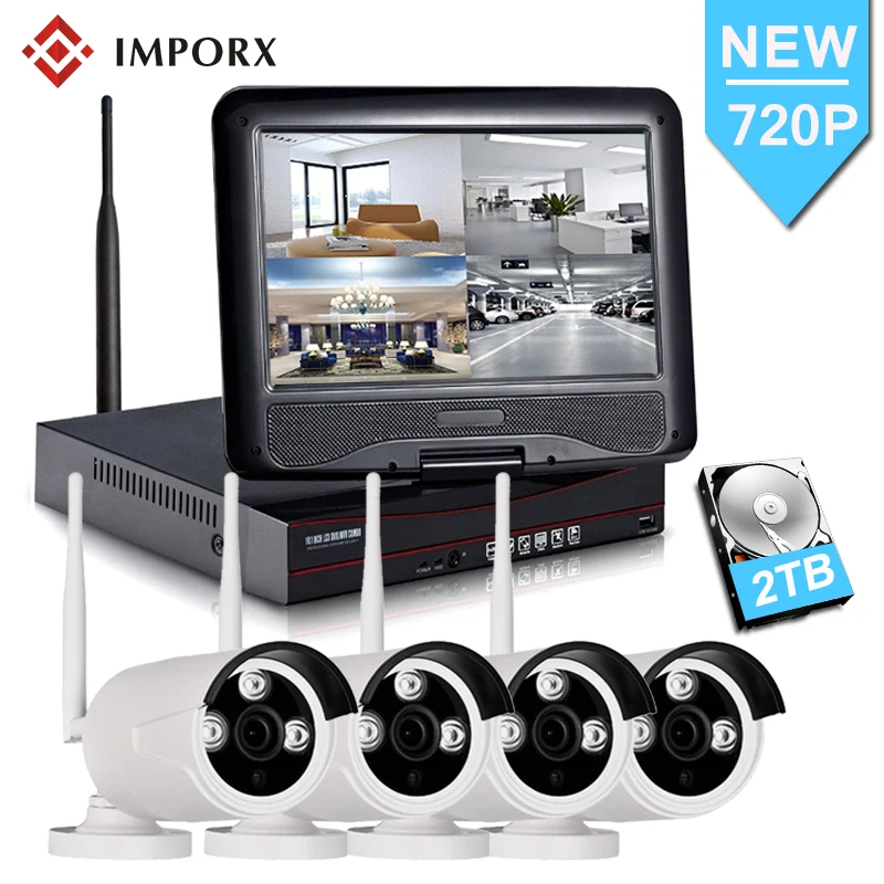 

4CH 720P Wireless NVR Kit Wifi CCTV System 10" LCD Monitor Screen 1.0MP Outdoor Security Wifi IP Camera Video Surveillance Kit