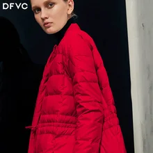 Dfvc, зимний модный плащ с завязками, тонкая плотная куртка, женский теплый пуховик на утином пуху