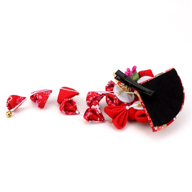 Японский стиль tsuami Kanzashi Розовый Красный кисточки Цветок сакуры веер кимоно аксессуар ручной работы заколка для волос HW002