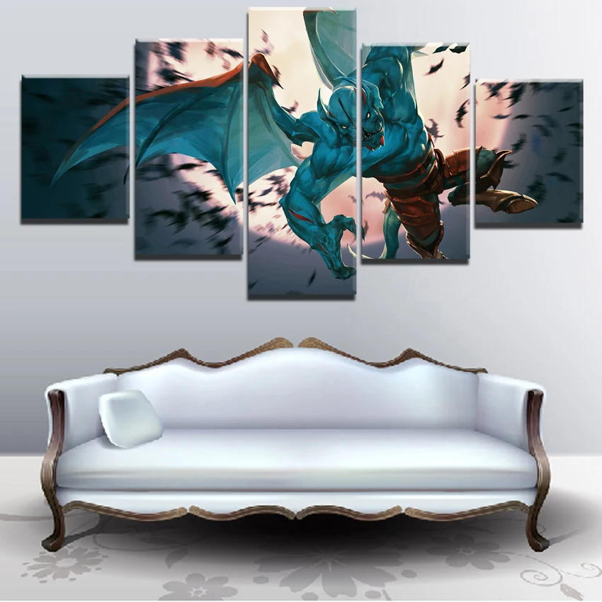 5 Panel Creature DotA 2 Moon Night Stalker Wings Modular Picture Wall Art Game Poster Home Decor Li
