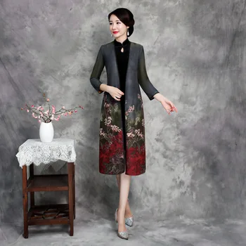 

Big Size L-4XL Women Cheongsam Suit Traditional Mandarin Collar Qipao Mother Dress Printed Vintage Evening Dress Vestidos