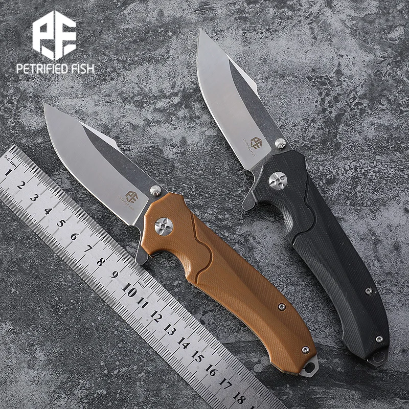 

Petrified fish knife AUS8 blade ball bearing folding cutter G10 handle camping hunting tool tactical pocket defensive knives EDC