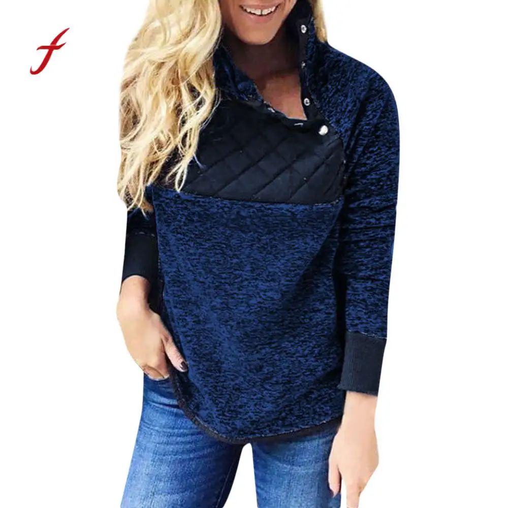 

2018 Winter Sweatshirt Flannel Patchwork Women Clothes Long Sleeve Pullover Shirt Tops Plus Size Stand Collar Sweatshirt /PT