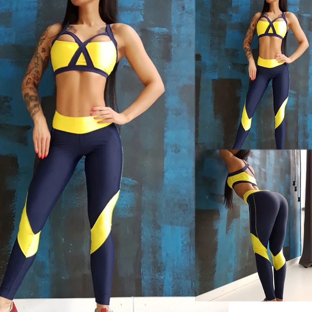 

Summer Sport Matching Sets Women Shoulder BreastplateTop And Leggings Fitness Sports Pants sexy training Suit 2019 X1
