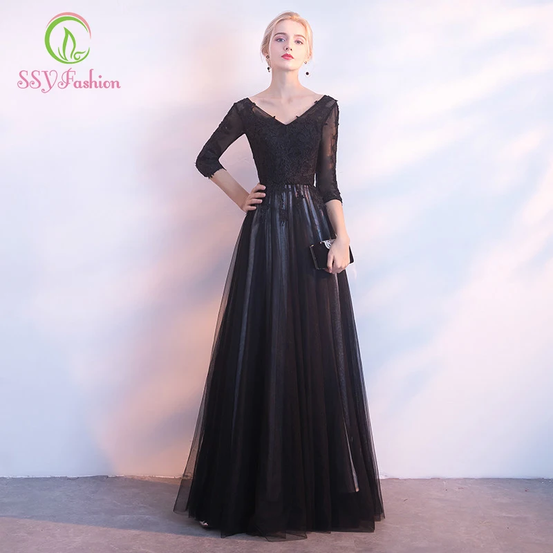 SSYFashion/Новые Вечерние платья с v образным вырезом простые сексуальные рукавом три