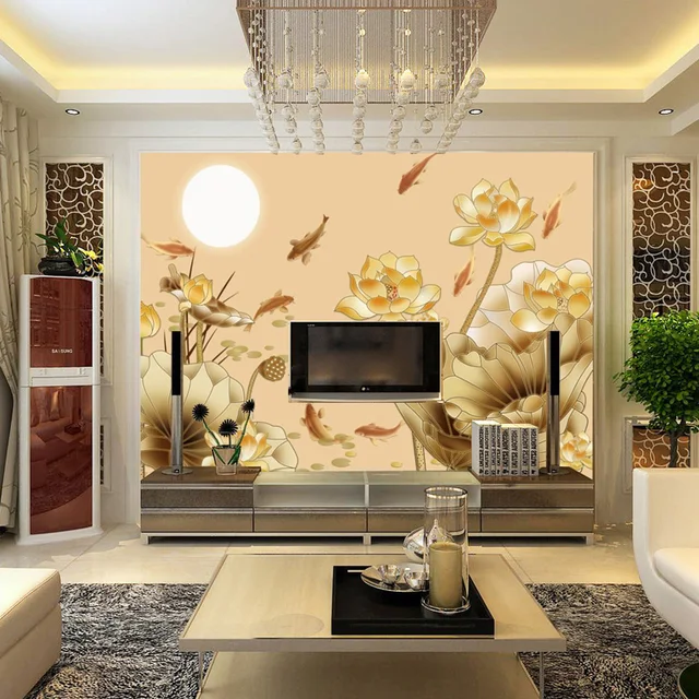 Custom Non Woven Wall Paper Large Murals Lotus Chinese Fish Living Custom Non Woven Wall Paper Large Murals Lotus Chinese Fish Living Room Tv Sofa Study