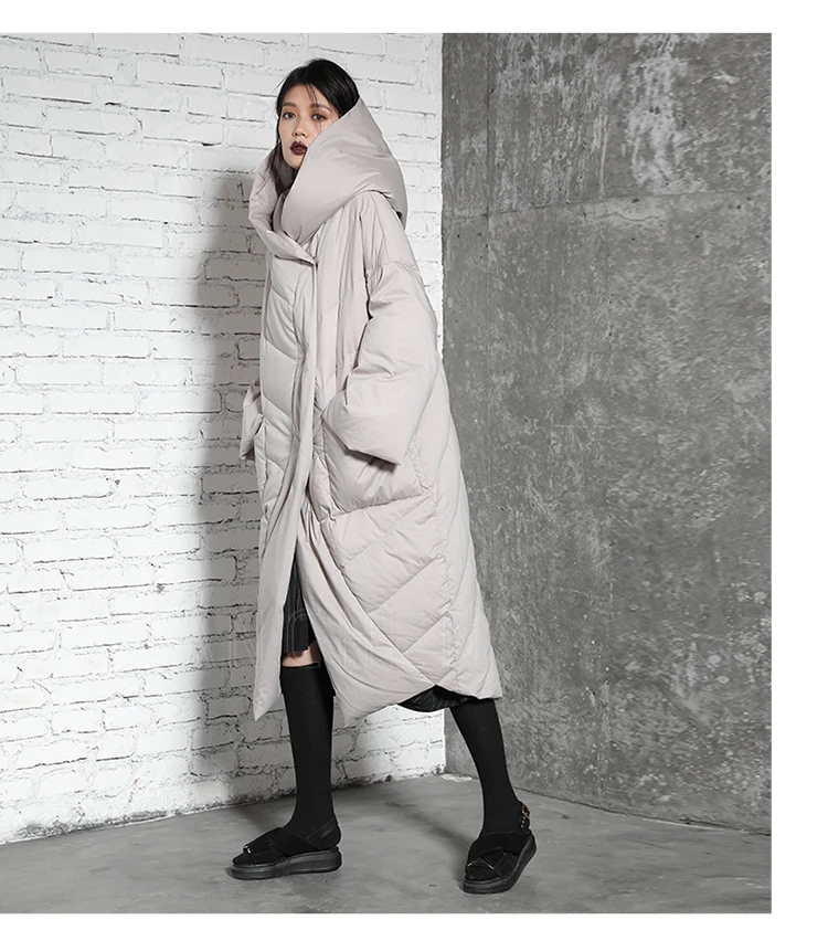 Дизайн, Новое поступление, Повседневная Длинная Куртка с капюшоном, 90 белый утиный пух, Женское зимнее пальто