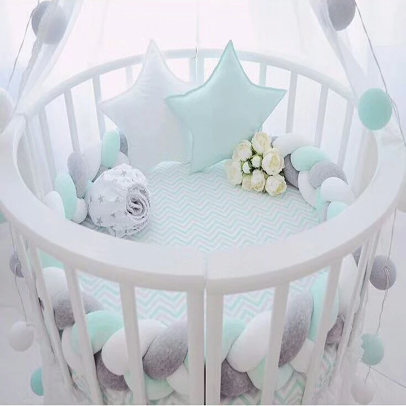 

200cm Length Baby Bed Bumper Pure Color Weaving Plush Baby Crib Protector For Newborns Baby Room Decoration