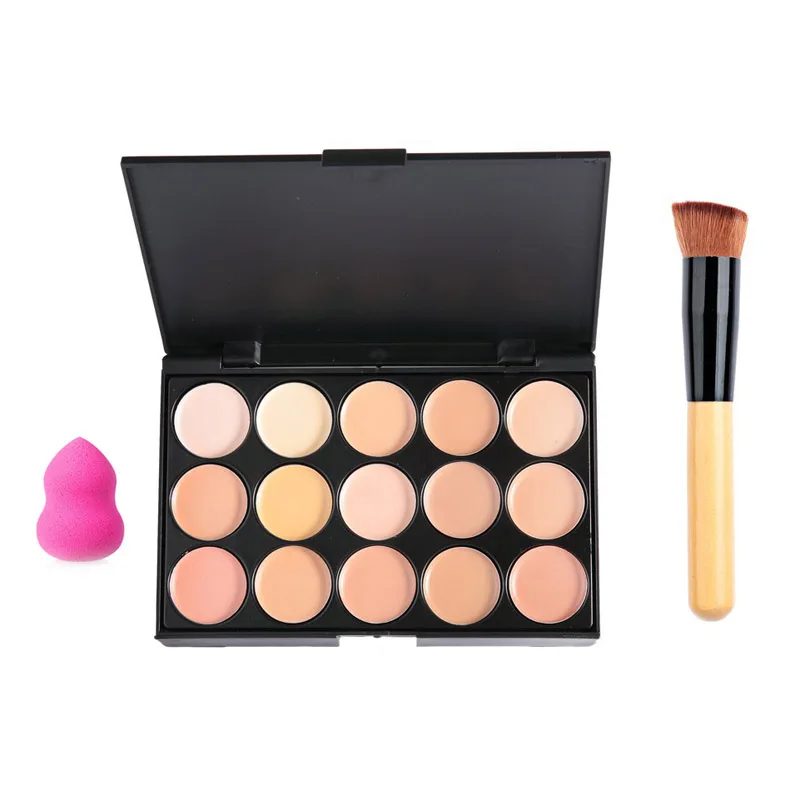 

15 Color Concealer Palette Makeup Brush Cute Pink Sponge Puff Set Make up Contour Pallete Face Concealer Kit 2018 New B88