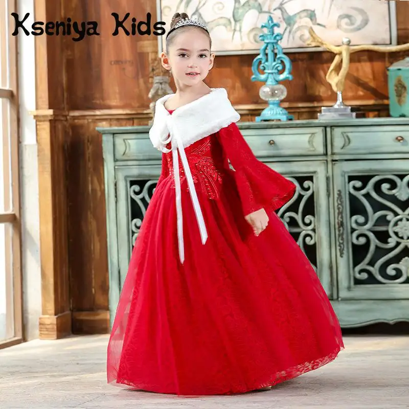 

Kseniya Kids 2018 Spring Summer New Children's Clothing Chinese Style Lace Mesh Long Sleeve Big Girl Dress Girl Party Dress