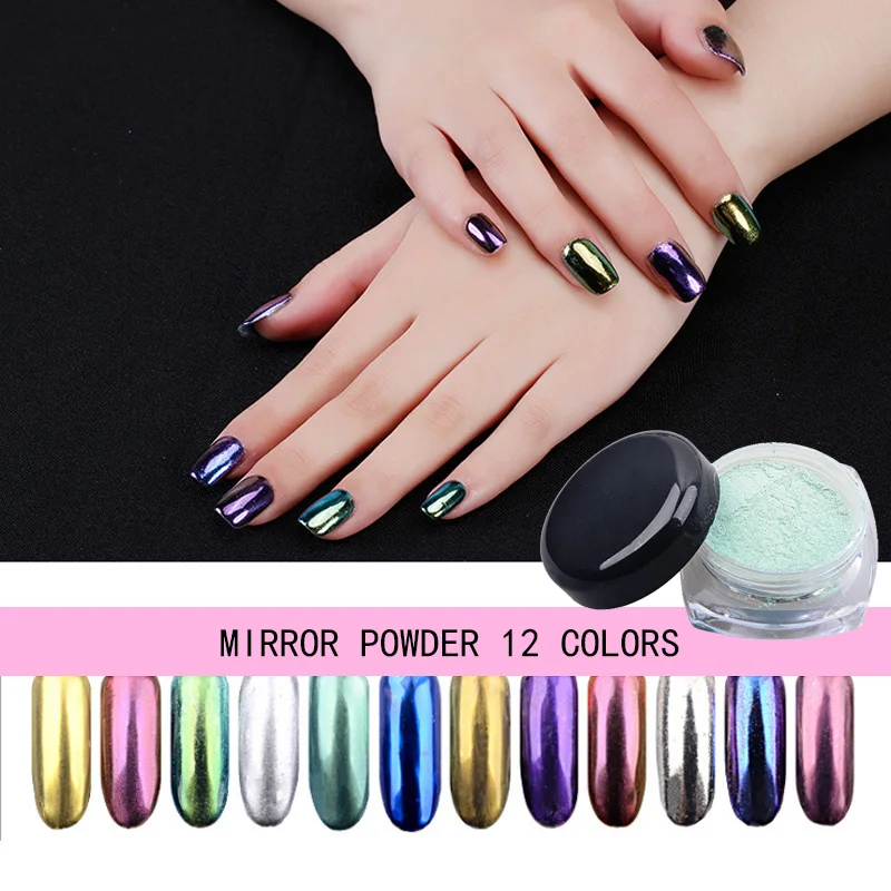 

2g holographic nail powder color shimmer and shine rose gold glitter mirror powder nails art metallic neon aurora pigment box