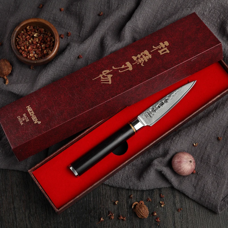 HEZHEN 3 5 ''обрезные кухонные ножи VG10 из дамасской стали высокое качество обрезка