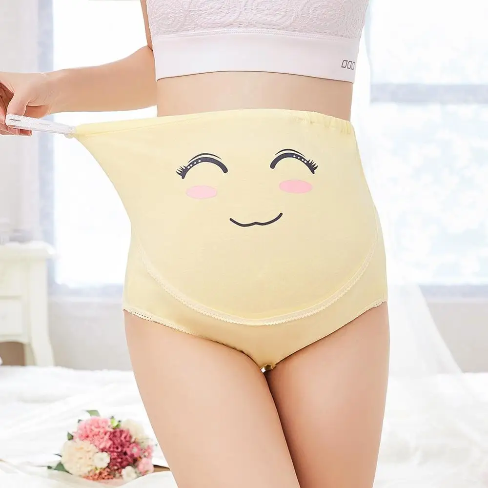

4Pieses Maternity Underwear Cartoon Face Pattern Panties Breathable Adjustable High Waist Belly Support Pregnant Women Underwear