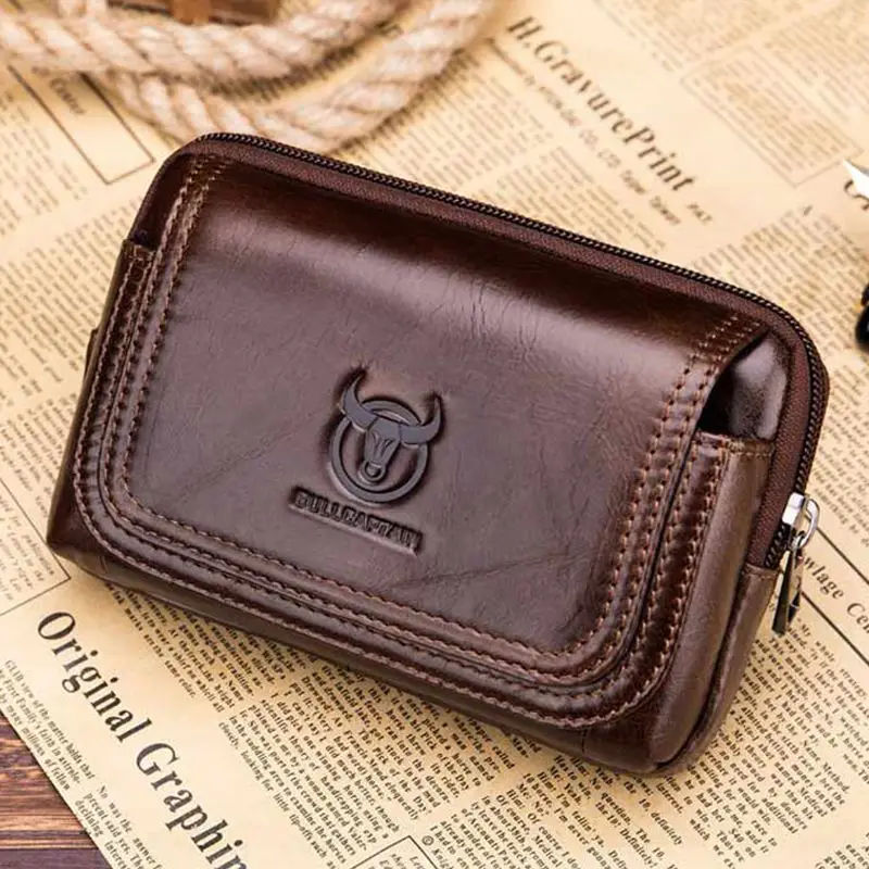 BULLCAPTAIN мужской кошелек для отдыха слинг сумка маленький карман Новая Мужская поясная сумка кожаная слинг сигарета сумка для мобильного