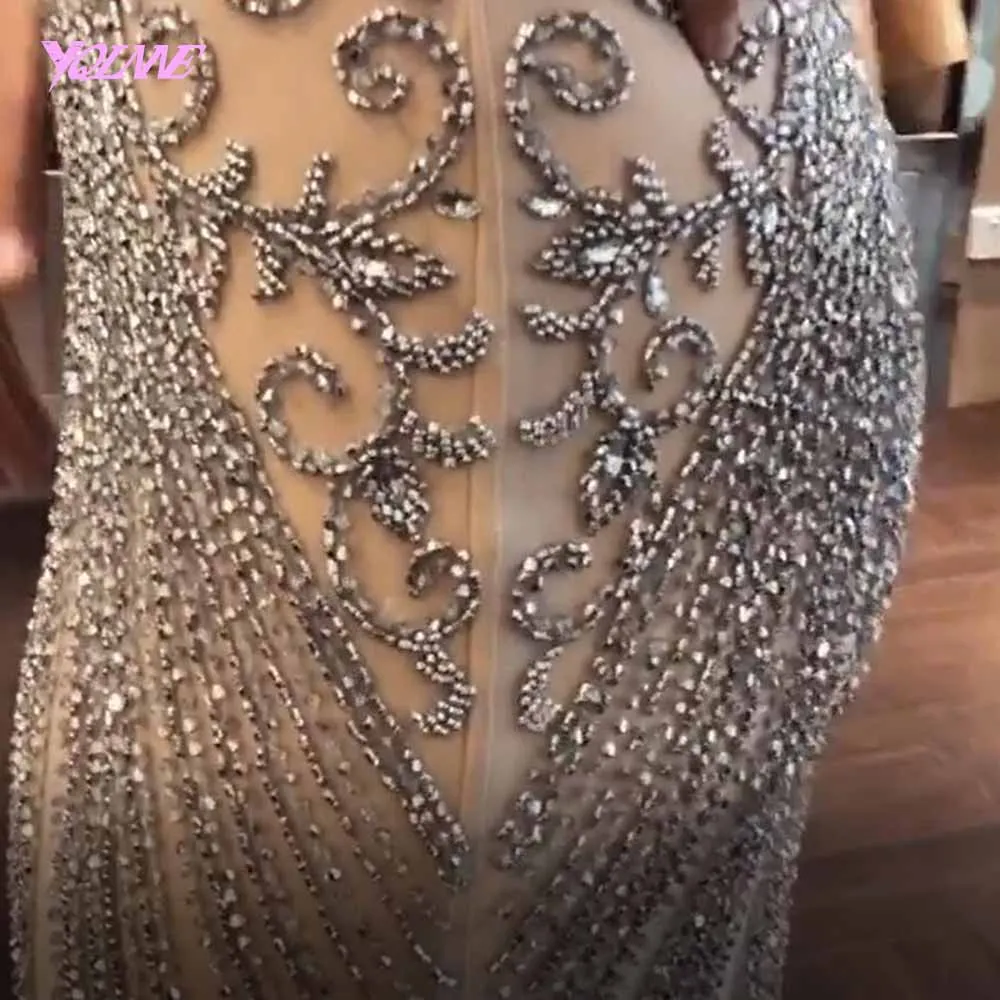 YQLNNE 2019 Luxury Rhinestones Nude Mermaid Evening Dress Long Evening Pageant Dresses Formal Gown robe de soiree YQLNNE 2019 Luxury Rhinestones Nude Mermaid Evening Dress Long Evening Pageant Dresses Formal Gown robe de soiree