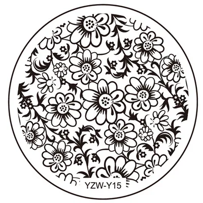 YZWLE, 1 шт., 5,5 см, Круглый шаблон для стемпинга для нейл-арта, пластина для изображения, YZW-Y, серия для штамповки ногтей, маникюрный набор трафаретов - Цвет: Y15