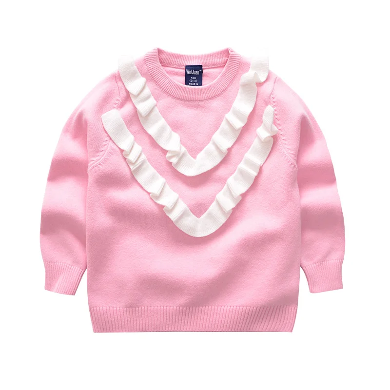 Sweet Ruffles Girls Sweater Cotton Kids Sweater Pullover Fall Winter
