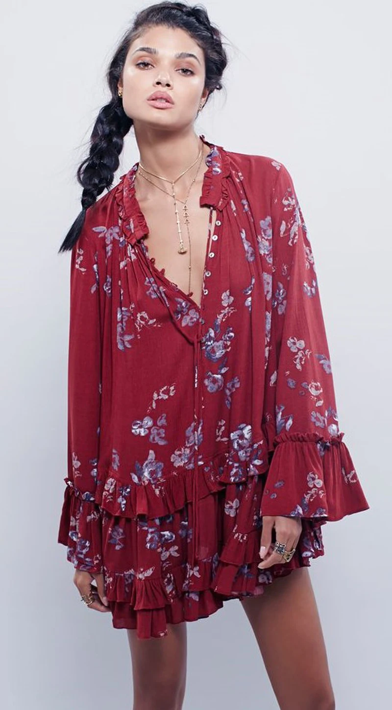 at Free People Clover Field Printed Tunic - merlot combo