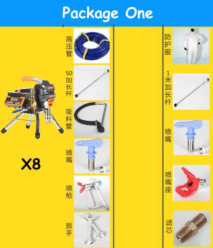 3.5L безвоздушный распылитель краски X8 Профессиональный безвоздушный распылитель 23 МПа 3500 Вт 220 В высокого давления безвоздушный распылитель краски - Цвет: Package One