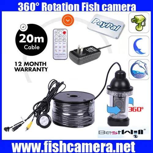 

20m COLOR 1/3" CCD 360 Rotatabl  underwater video camera 360 Rotation underwater fish camera freeshipping  power supply