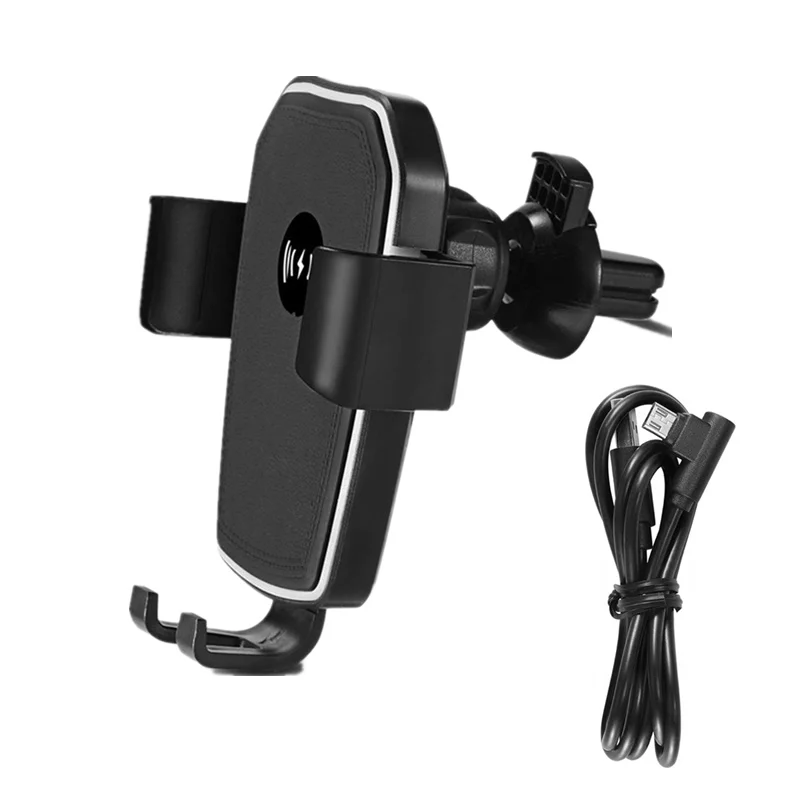 Tongdaytech Кожаный Автомобильный светодиодный Qi быстрый беспроводной зарядное устройство для iphone 8 Plus XS 11 Pro Max Gravity держатель телефона для samsung S10 S9 - Тип штекера: Car Charger