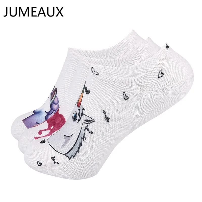 

3 Pairs/Lot 3D Unicorn Printed Cute Short Socks Women's Ankle Socks Hipster Ankle Funny Socks For Female