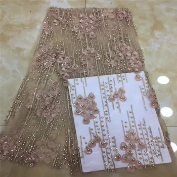 

High Quality Beaded African Lace Fabric Latest Nigerian Lace Fabrics Hot Selling French Mesh Lace Fabric For WeddingHX1496-1
