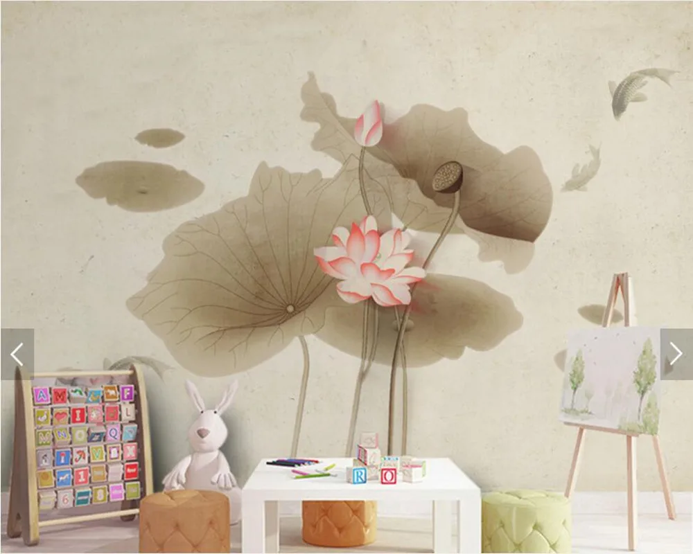 

Chinese vintage hand drawn ink lotus wallpaper,living room sofa TV wall bedroom study restaurant Custom murals papel de parede