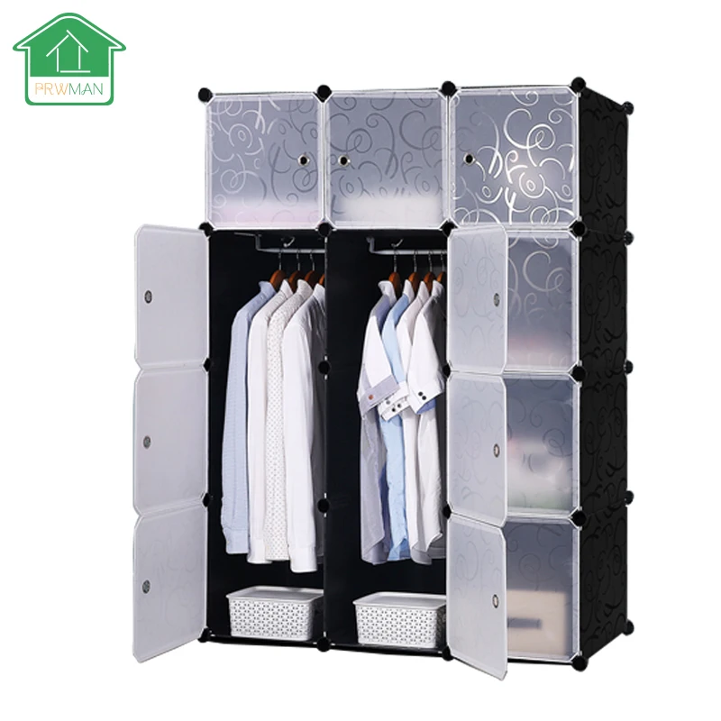 PRWMAN Preto Estampado Floral Roupas Móveis Roupeiro DIY Magia Pedaço de Resina Resina Roupeiro Armários De Armazenamento Simples Montado