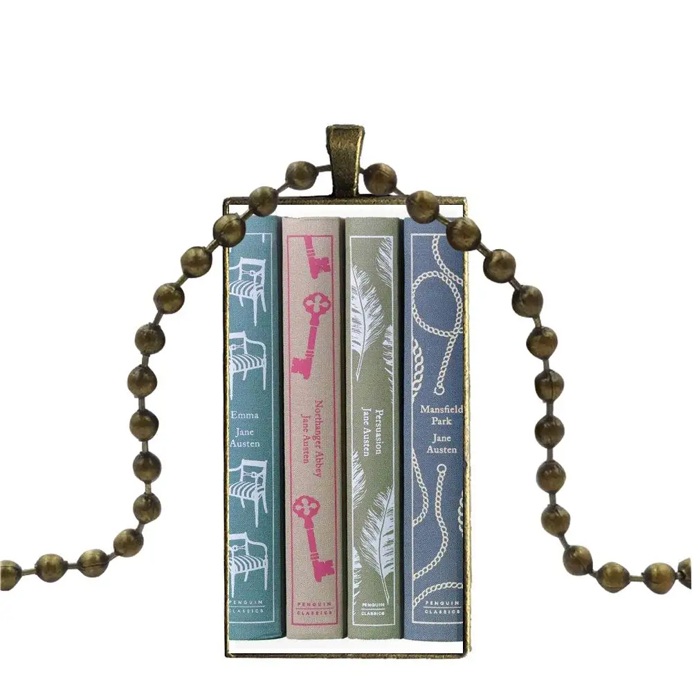 Для Женщин Девушки Дамы Заявление лучший подарок ожерелье Мода длинная цепь с прямоугольное ожерелье ювелирные изделия Джейн Остин книги пингвин