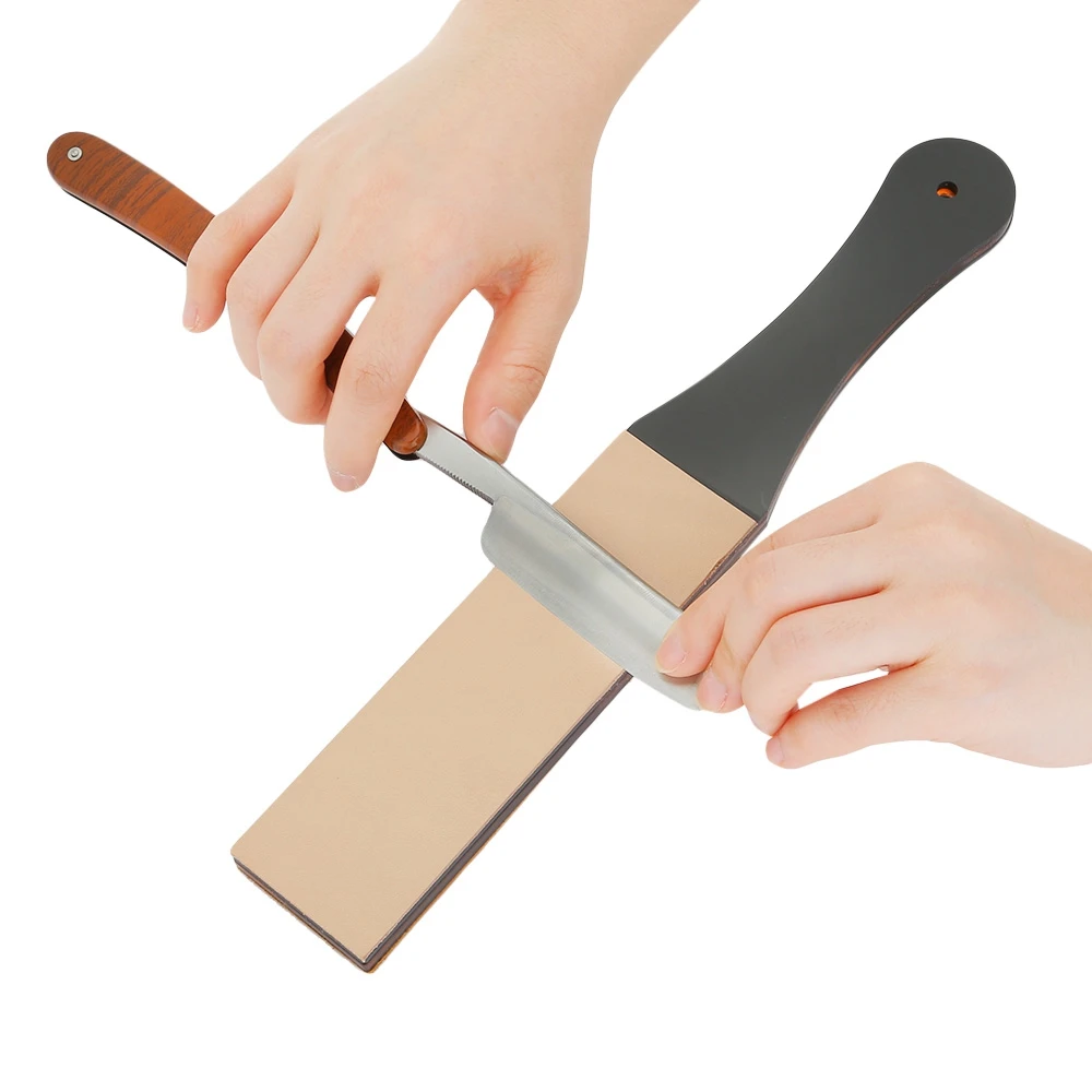Wood Handle Double side Men Shaving Razor Knife Polishing Board Strop Male Barber Leather