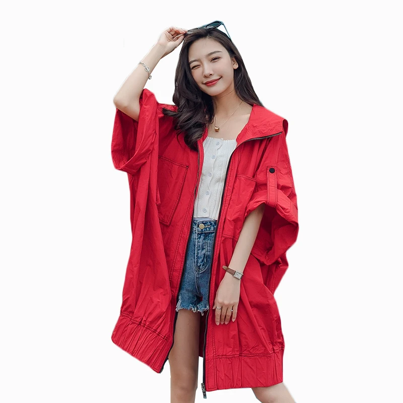 

2018 Summer new sun protection clothing womens spring casual loose trench coats female large size bat sleeve coats women bf coat