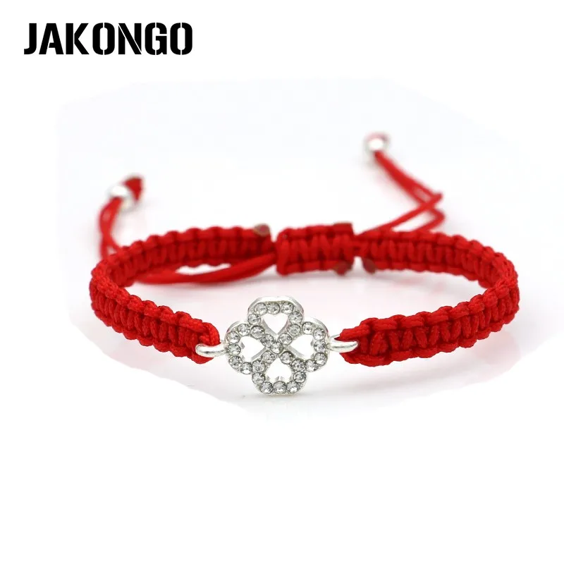 

JAKONGO Love Clover Charm Bracelet Braided Red Rope Bracelet for Women Men Adjustable Handmade Bracelet