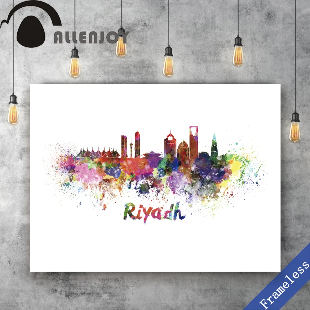 Unframed Canvas print Hand Painted watercolor colorful city Riyadh poster picture wall art Oil painting decoration home decor | Дом и сад