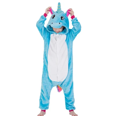 Kigurumi Onesie/Детская Пижама с животными; детская зимняя Фланелевая пижама с единорогом; маскарадные пижамы для мальчиков и девочек; одежда для сна; Детский комбинезон - Цвет: Blue Horse