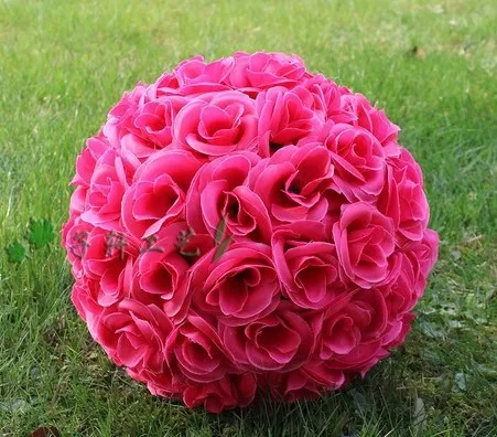 50 см диаметр элегантный цветок розы шар искусственный букет свадебные целующиеся мяч украшения белый красный фиолетовый розовый желтый - Цвет: hot pink