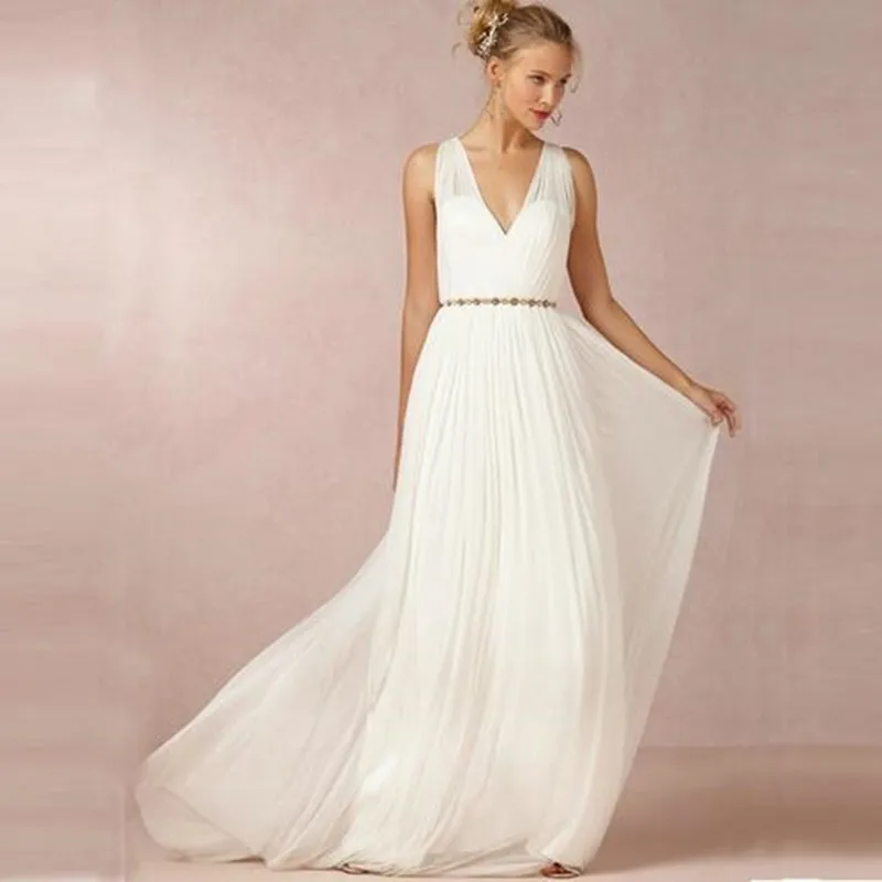 Greek Style Wedding Dresses Rosa Clara V Neck Beadwork Grecian