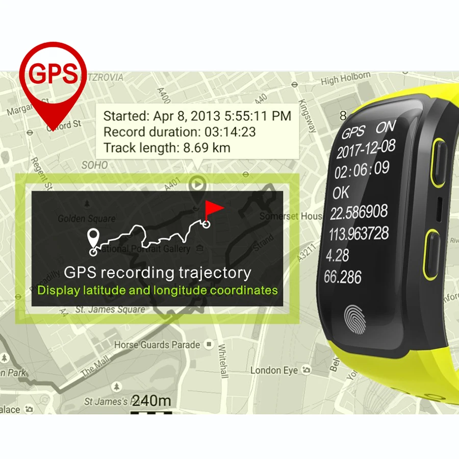 Спортивный смарт браслет S908 с GPS IP68 водонепроницаемый часы пульсометром Bluetooth 4 0