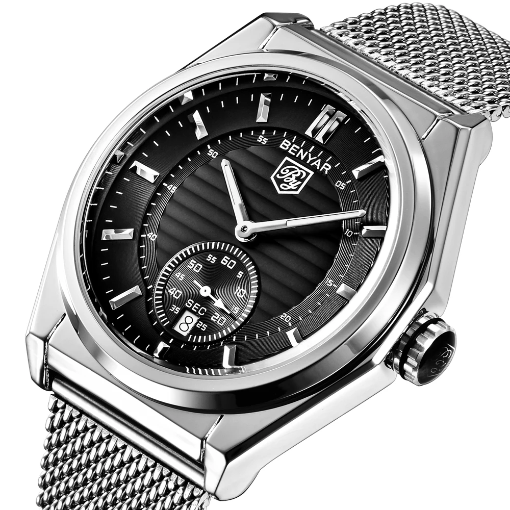 

BENYAR Luxury Brand Fashion Quartz Wristwatches Mens Stainless Steel Mesh Belt Men Watches Waterproof Watch Clock reloj hombre