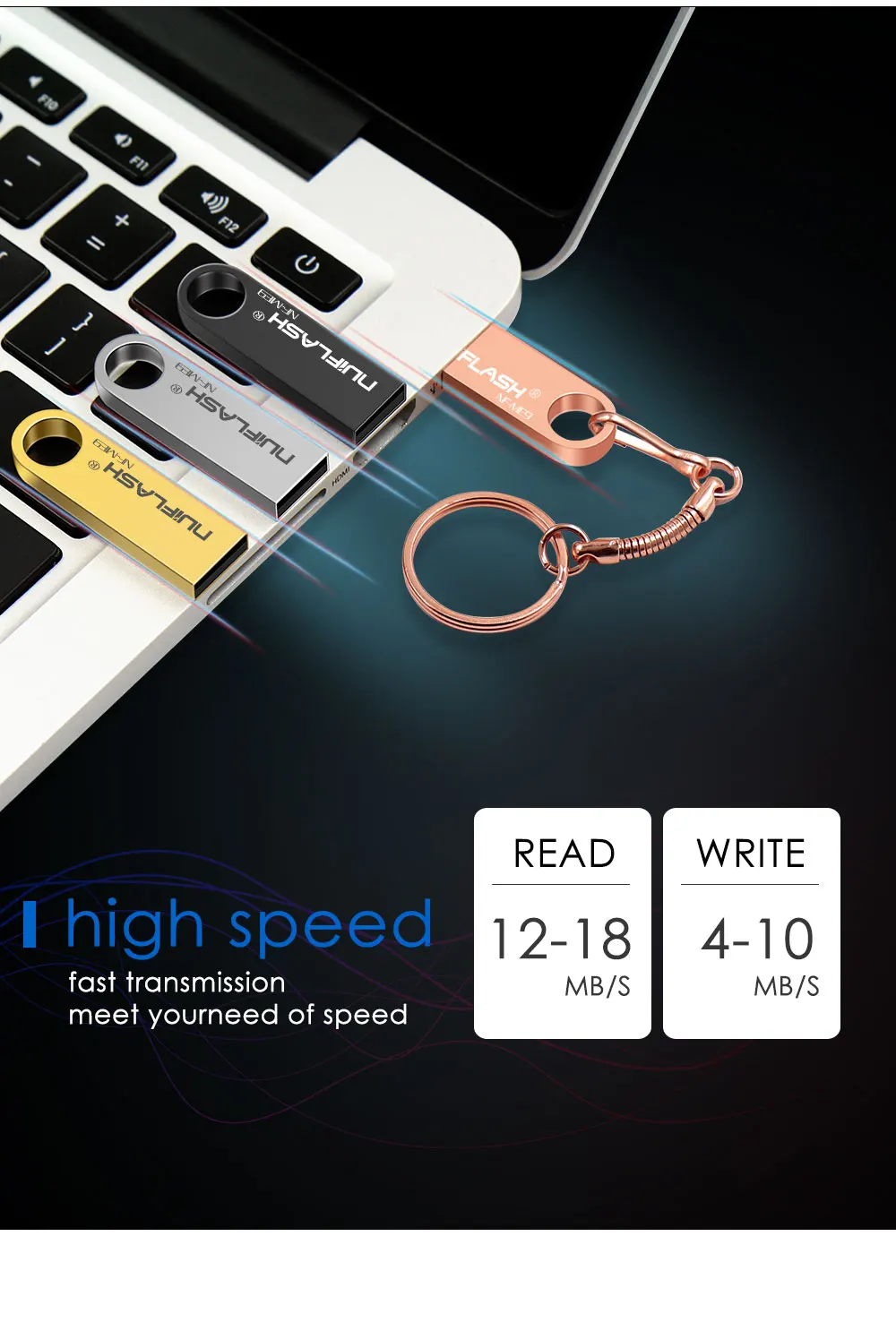 High Speed Real Capacity Pendrive Metal Key Chain USB Flash Drive 64GB 32GB 16GB 8GB USB Stick USB Flash Free gift