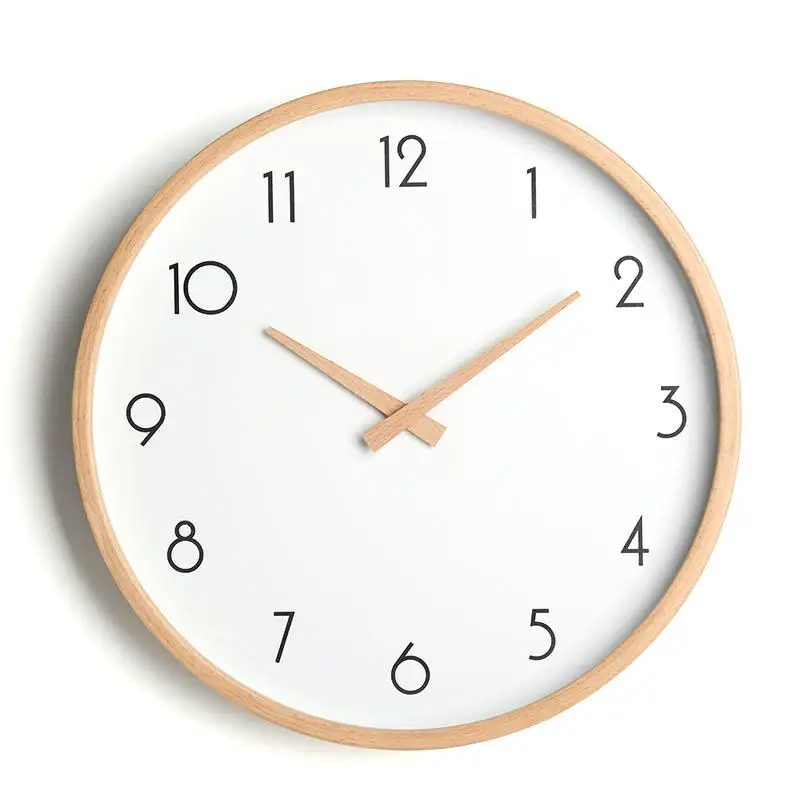 Простые современные настенные часы из дерева, для спальни, бесшумные часы, бесшумные электронные деревянные настенные часы, круглые, скандинавские, для гостиной, для дома, декор C5T061