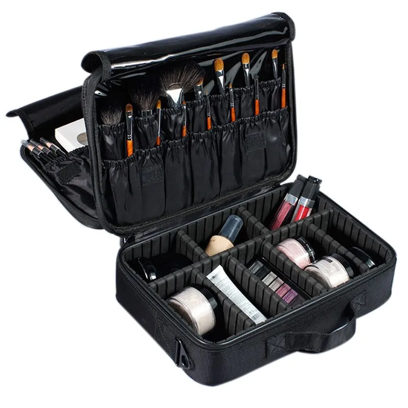 Single black Professional Make up косметичка большой ёмкость Женская дорожный Органайзер для сумки Макияж Наборы Косметическая подставка для карандашей чемодан - Цвет: Single black