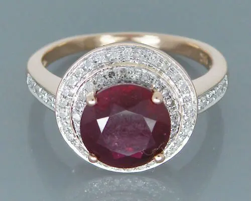 Vintage Natural Ruby Engagement Rings, Solid 14Kt Rose Gold Natural Red