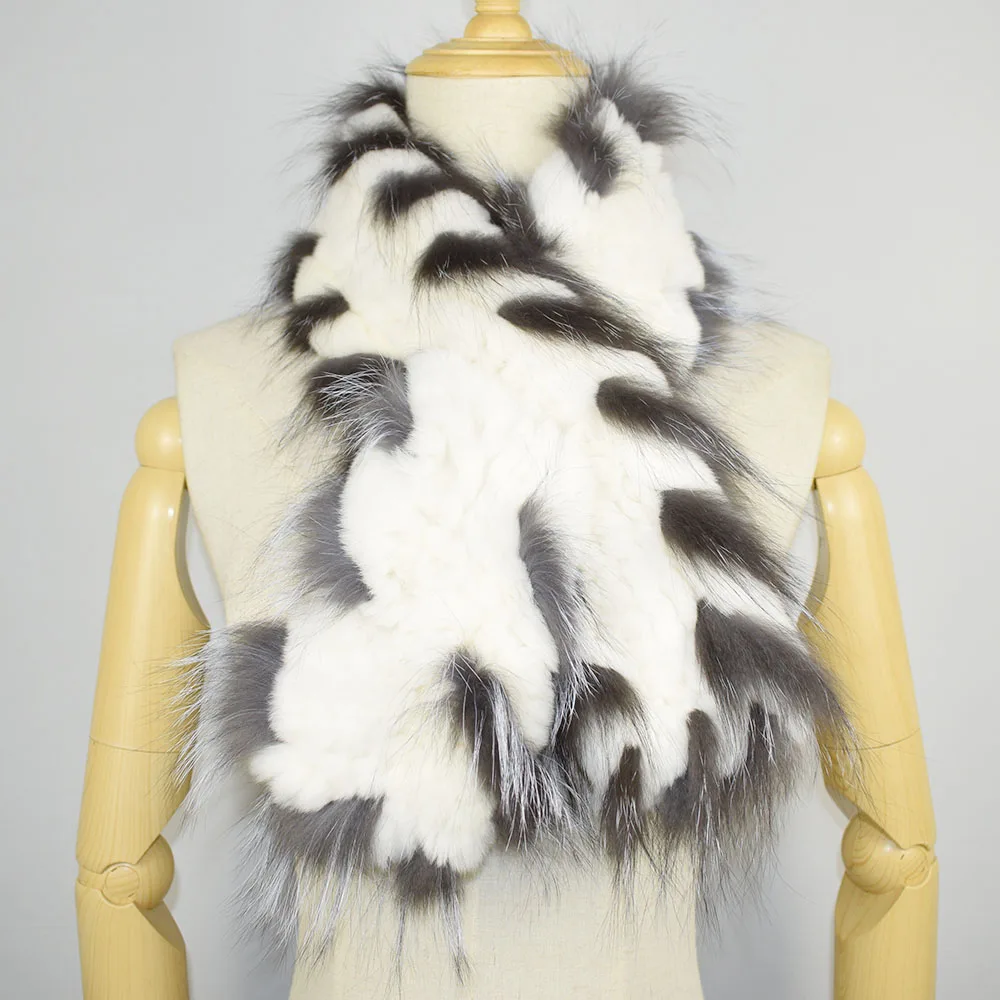 MS. MinShu натуральный меховой шарф ручной вязки шарф из меха кролика рекс натуральный мех шарф с лисьим мехом отделка - Цвет: color 1