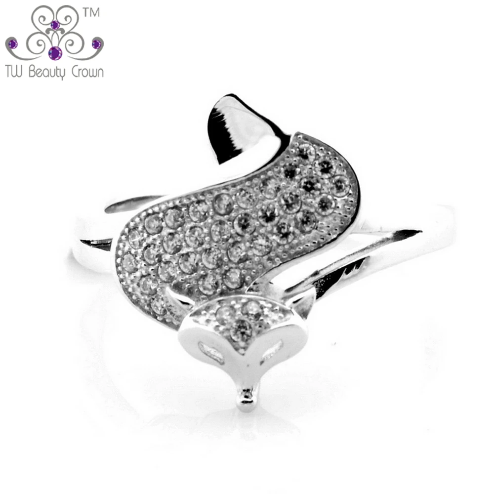 

Real 925 Pure Silver Elegant Austrian Crystal CZ Micro Pave Fire Fox Rings For Women Young Lady Girls Fashion European Jewelry